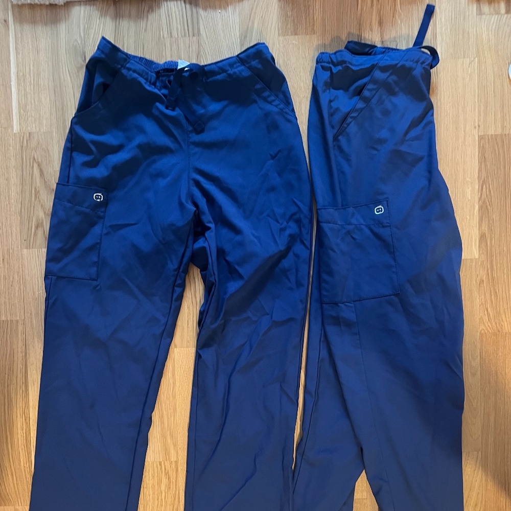 2 Pairs of Navy Small Wonderwink Women's Drawstring Scrub Pants